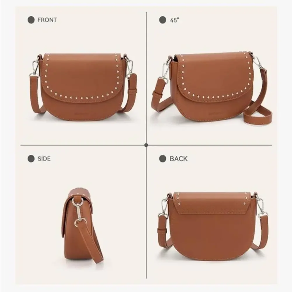 NWOT BOSTANTEN Crossbody Bag Women Vegan Leather Purse Studded Brown